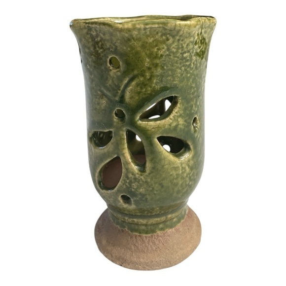 Green Ceramic Cut out Vase | Candle Holder - Picture 4 of 9